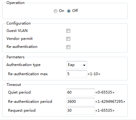 802.1X Global Configuration Page
