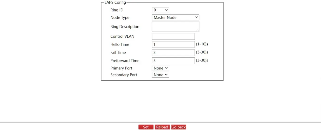 EAPS Ring Configuration Page
