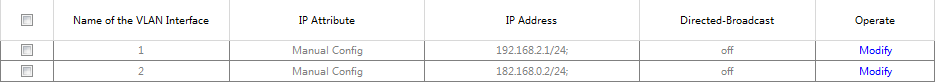 VLAN Interface Configuration Page