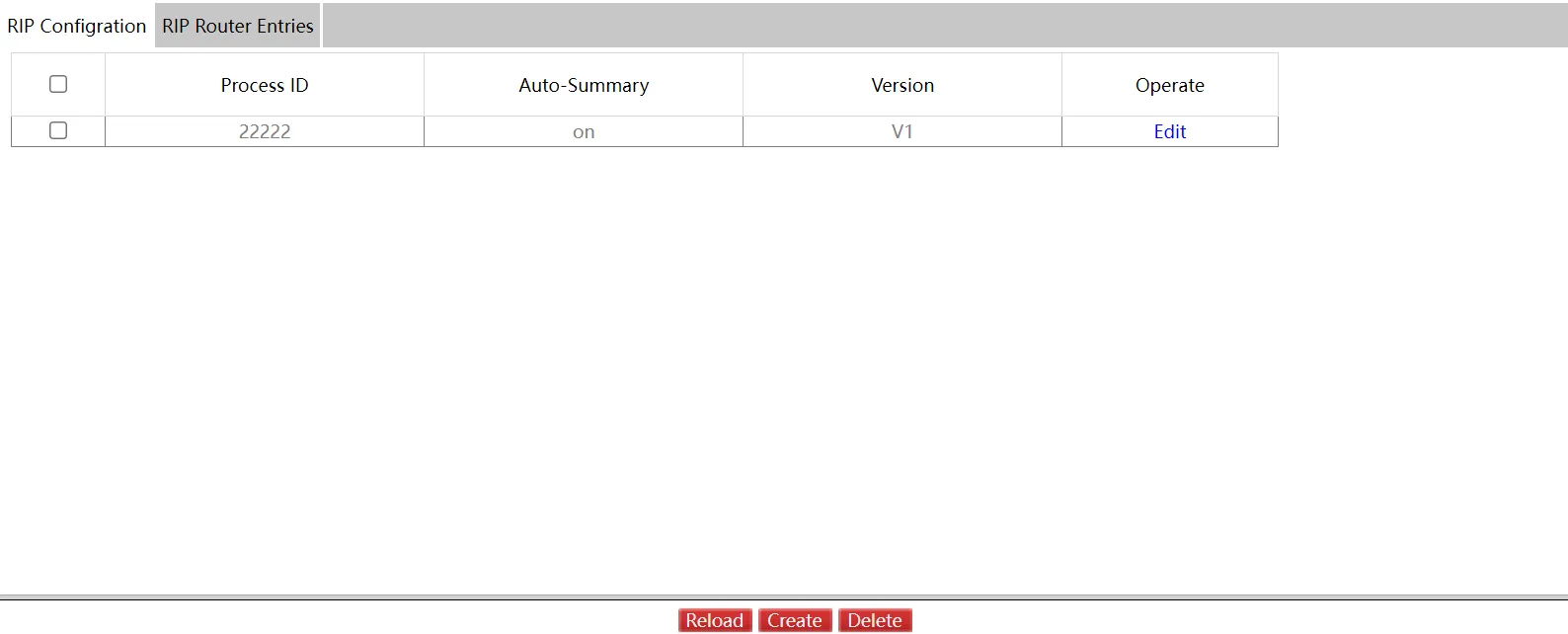 RIP Configuration Page