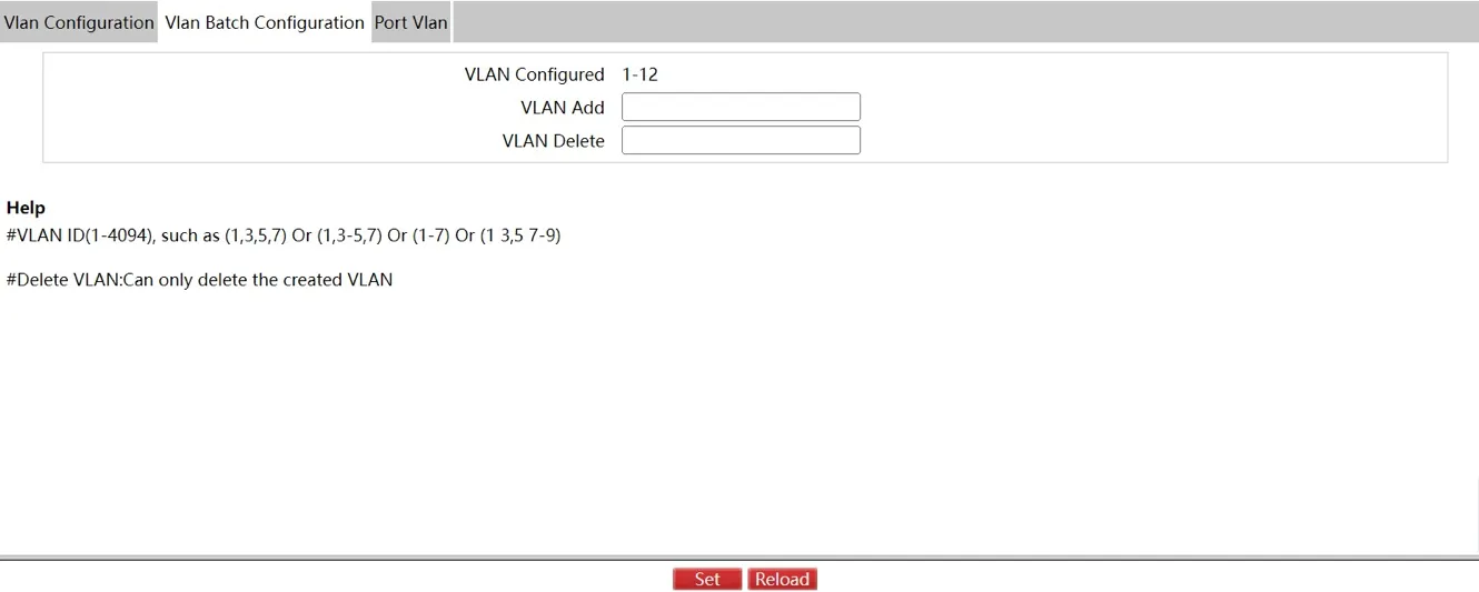 VLAN Batch Configuration Page