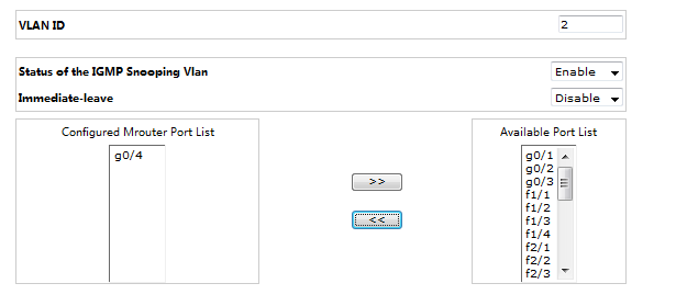 IGMP Snooping VLAN Configuration Page