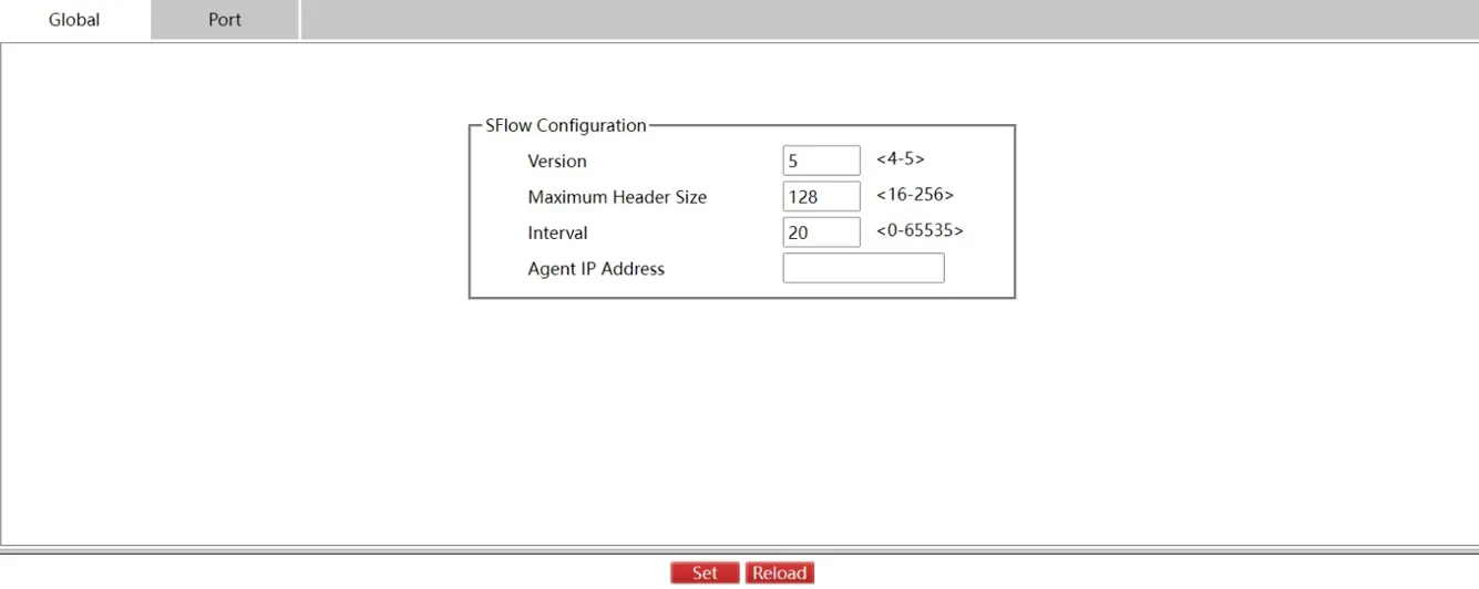 SFlow Global Configuration Page