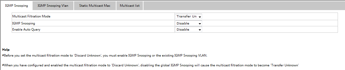 IGMP Snooping Configuration Page