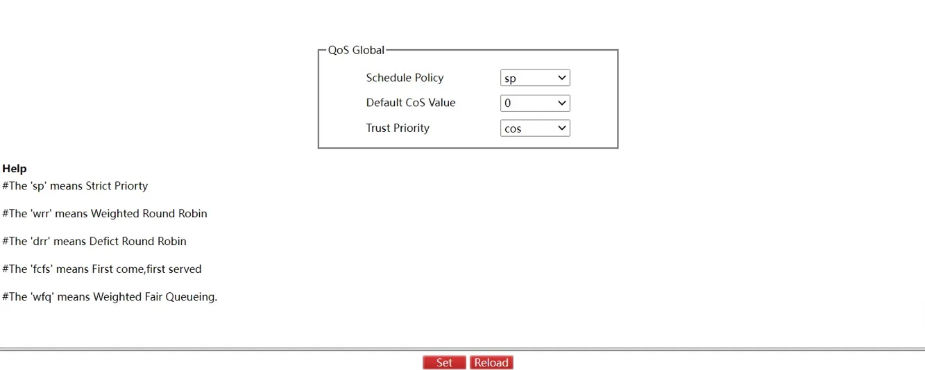 QoS Global Configuration Page