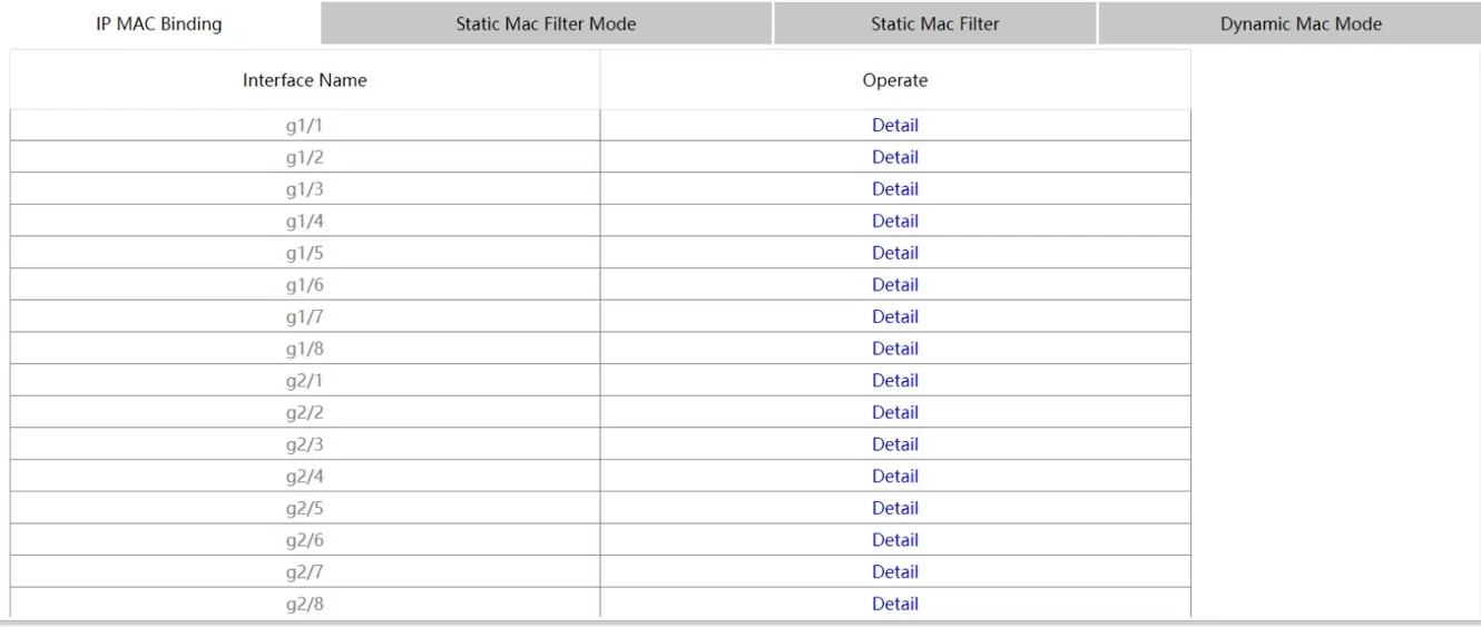IP MAC Binding Page