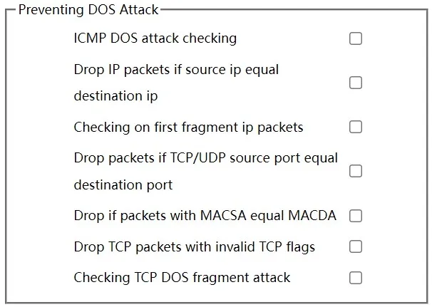 DoS Global Configuration Page