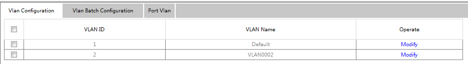 VLAN Configuration Page
