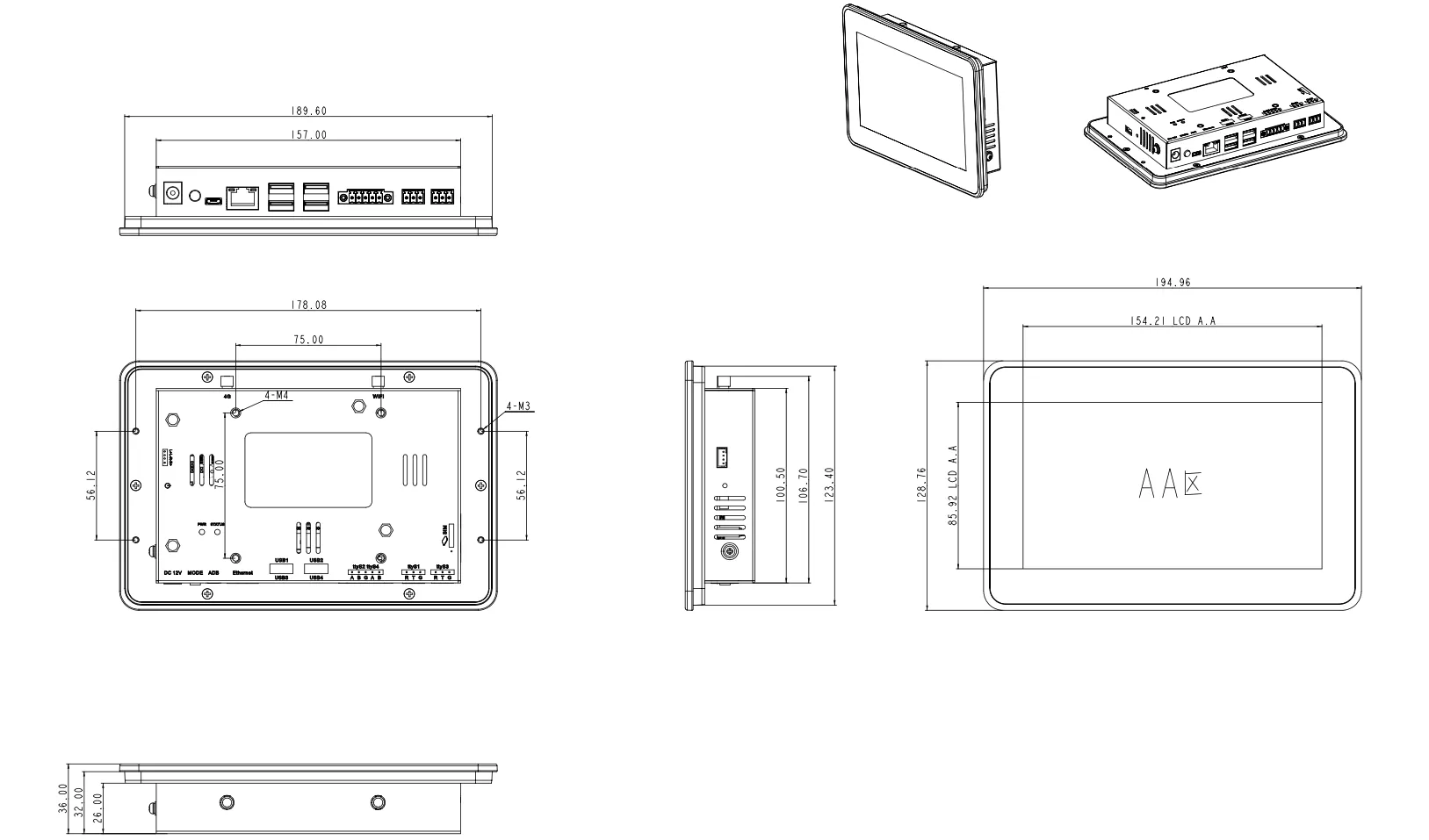 InPAD070S Dimensions