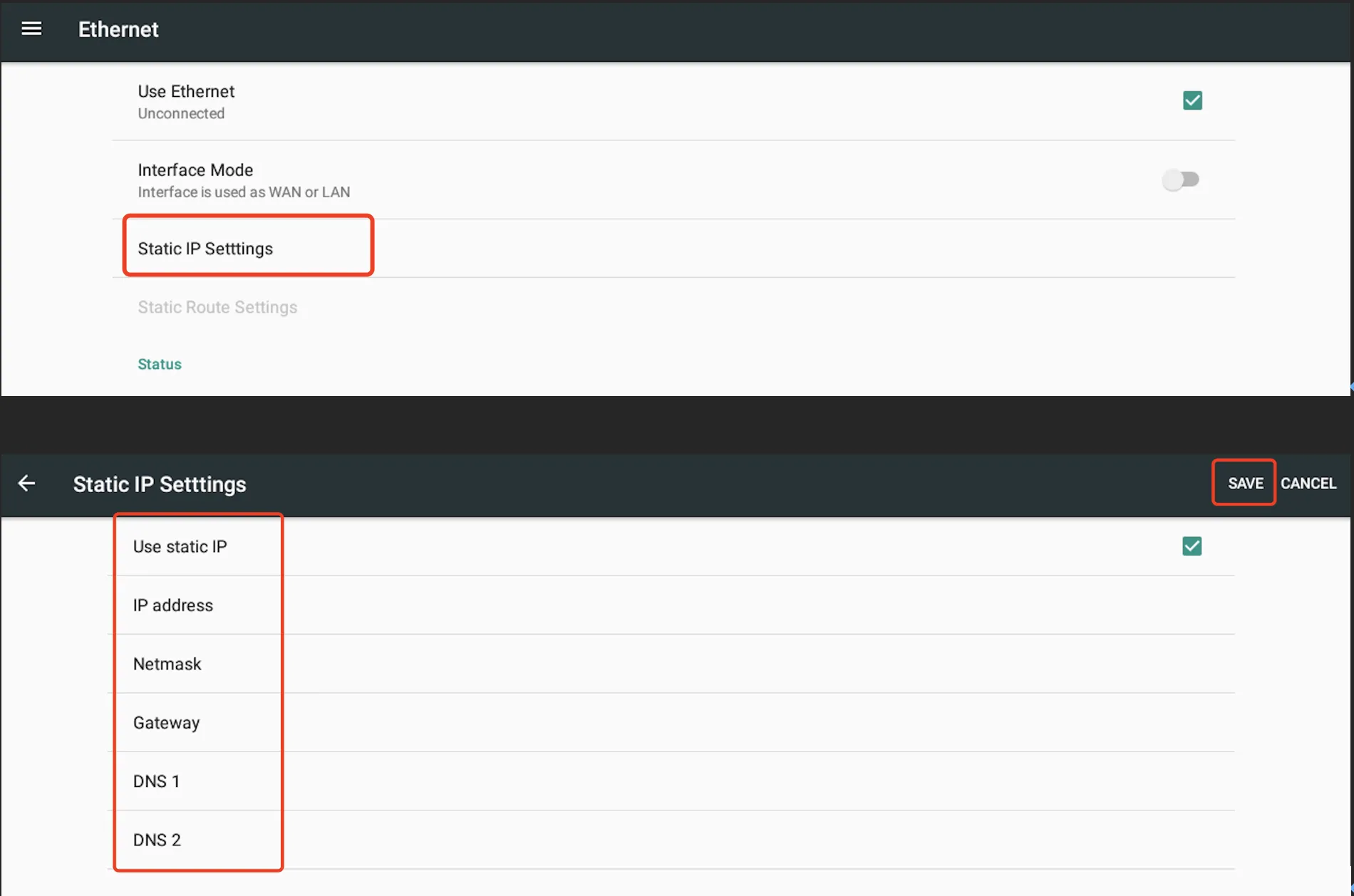 Static IP Settings