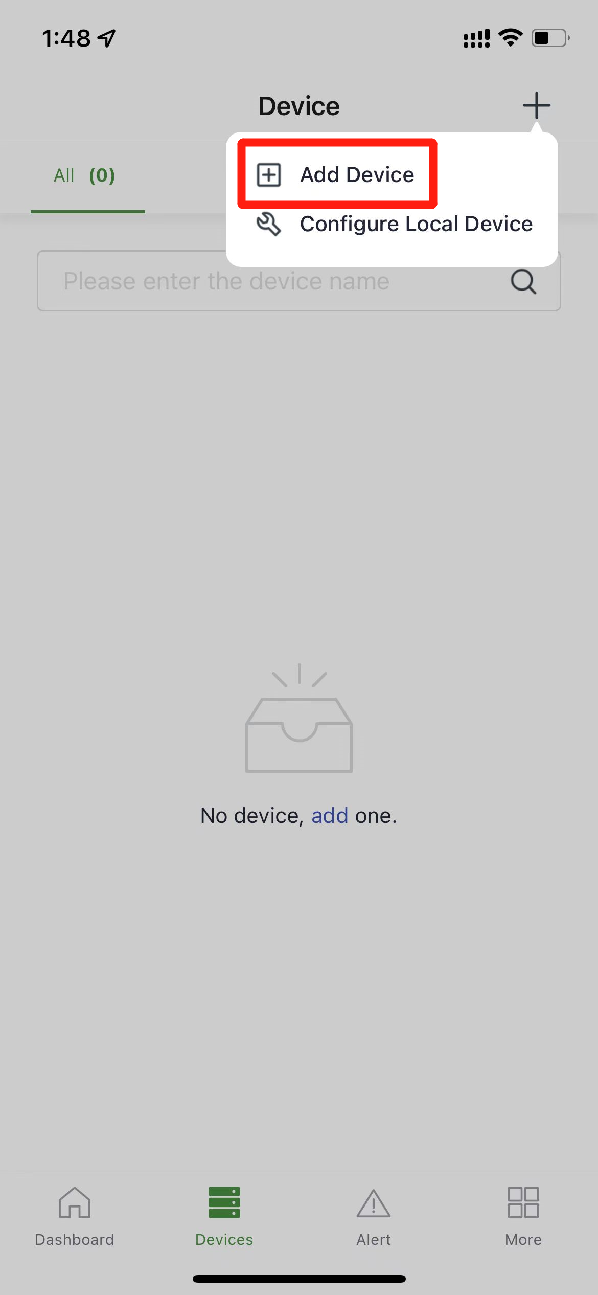 Add Device page