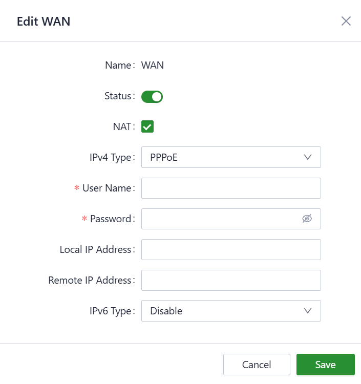 PPPoE settings