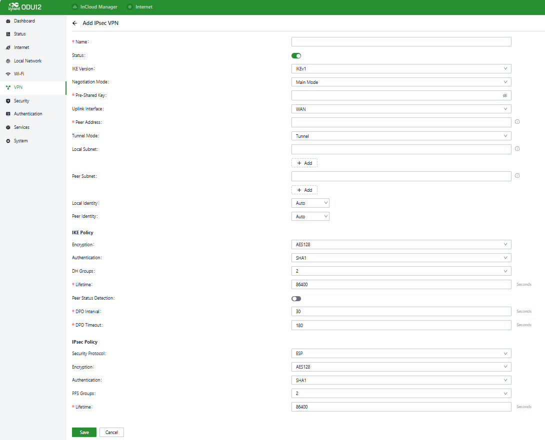 IPSec settings