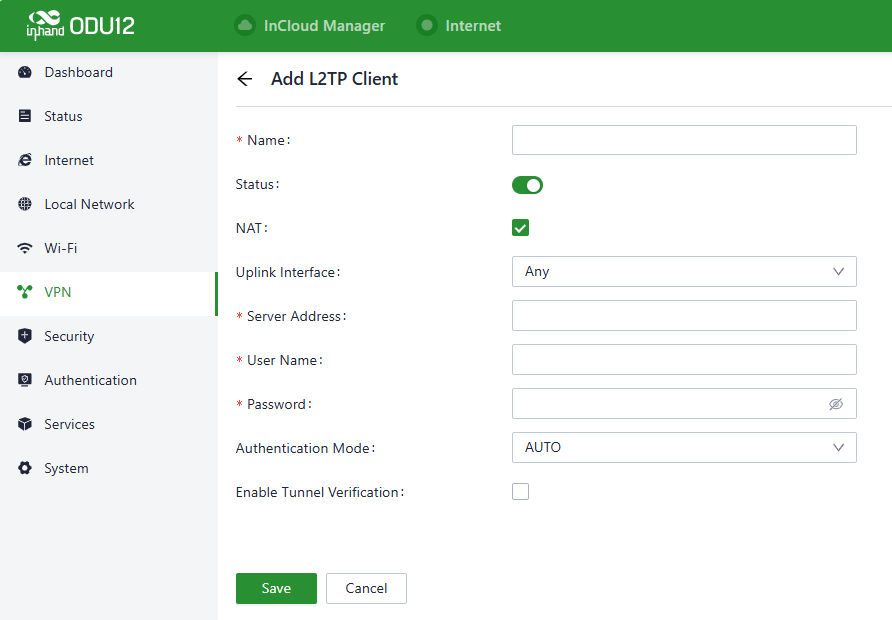 L2TP client settings