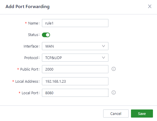 Port forwarding settings