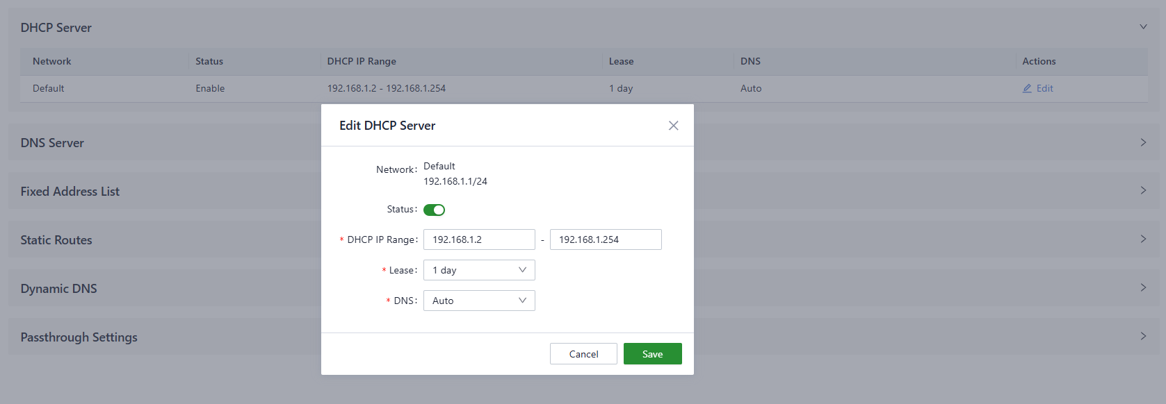 DHCP settings