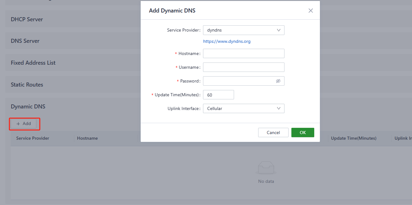 DDNS settings