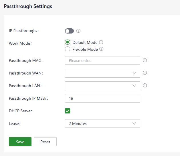 IP passthrough settings