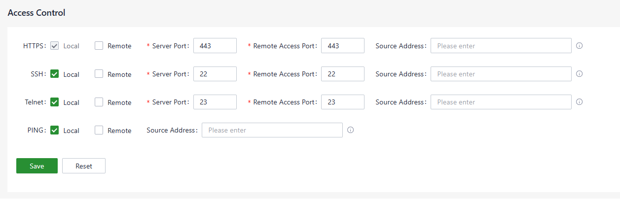 Access control settings