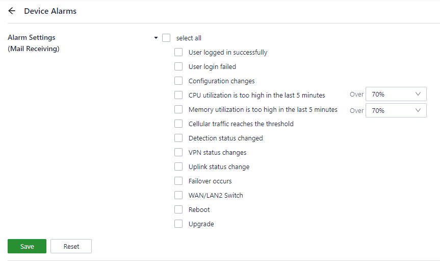 Alarm options