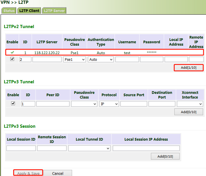 L2TPV2 Tunnel Parameters