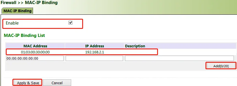 MAC-IP Binding Configuration