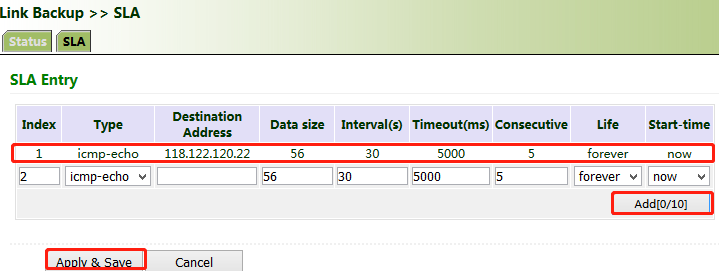 SLA Configuration