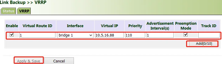 VRRP Configuration VG710_A