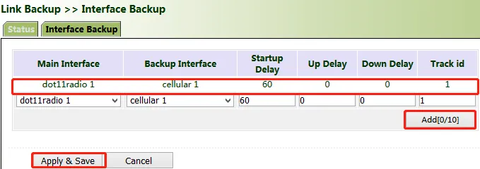 Interface Backup Configuration