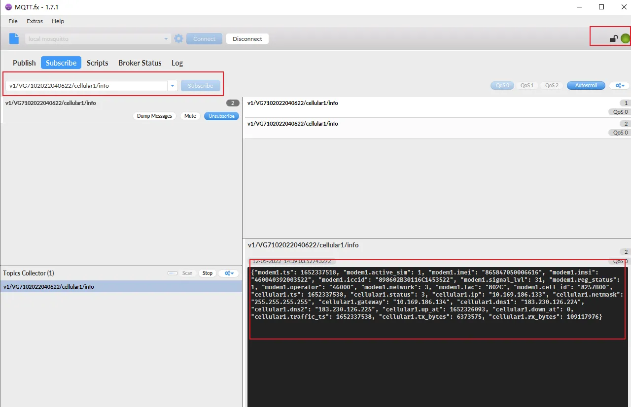 MQTT Subscription Result