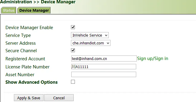 Cloud platform connection configuration page