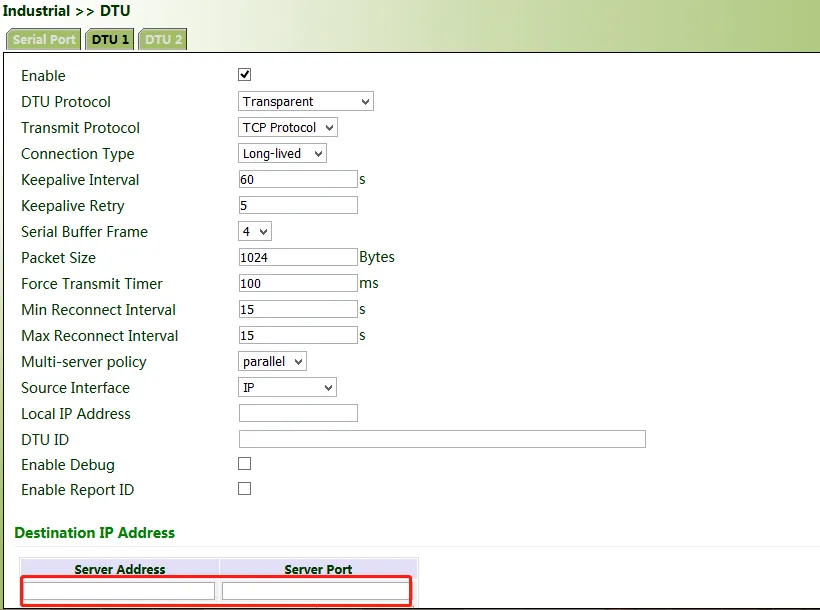 DTU Server Configuration