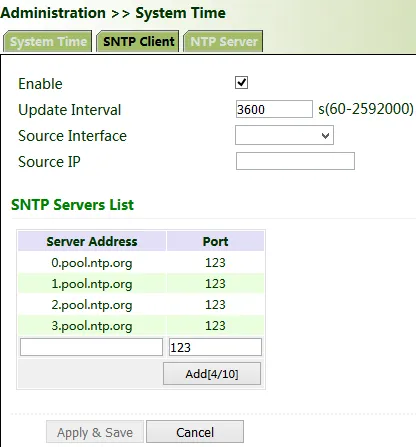 NTP/SNTP Configuration