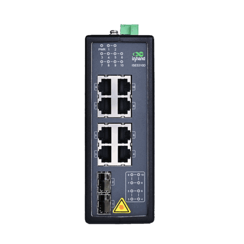 Commutateur Ethernet industriel ISE5310D monté sur rail DIN avec 8 ports PoE et 2 emplacements SFP