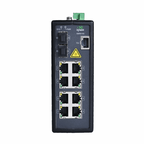 Commutateur réseau administrable ISM5010D à 10 ports, affichant le modèle du produit