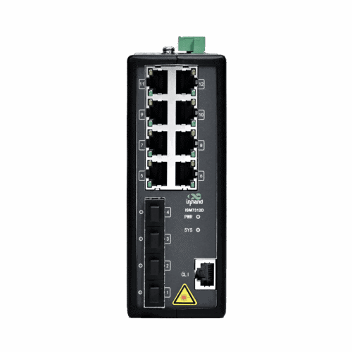 Vue de face du commutateur Ethernet industriel PoE ISM7312D pour une mise en réseau fiable