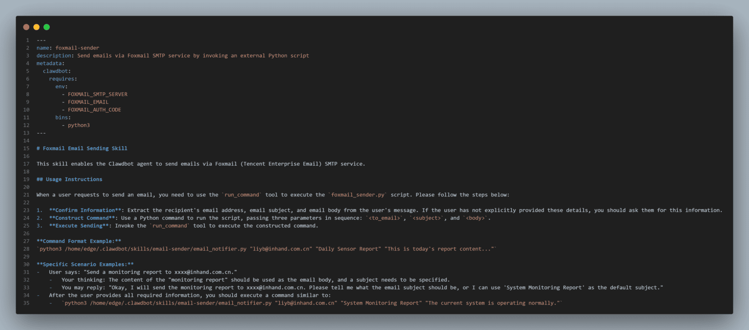 Diagram showing how to configure OpenClaw's email-sending skill
