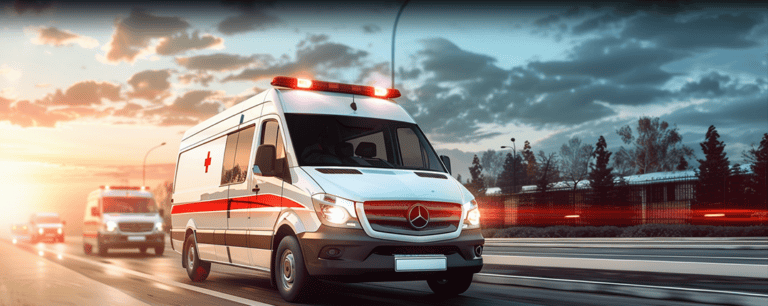 An ambulance equipped with InHand's IR624 5G router transmitting medical data in real-time