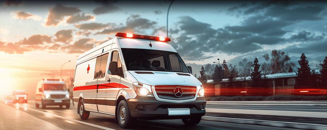 An ambulance equipped with InHand's IR624 5G router transmitting medical data in real-time