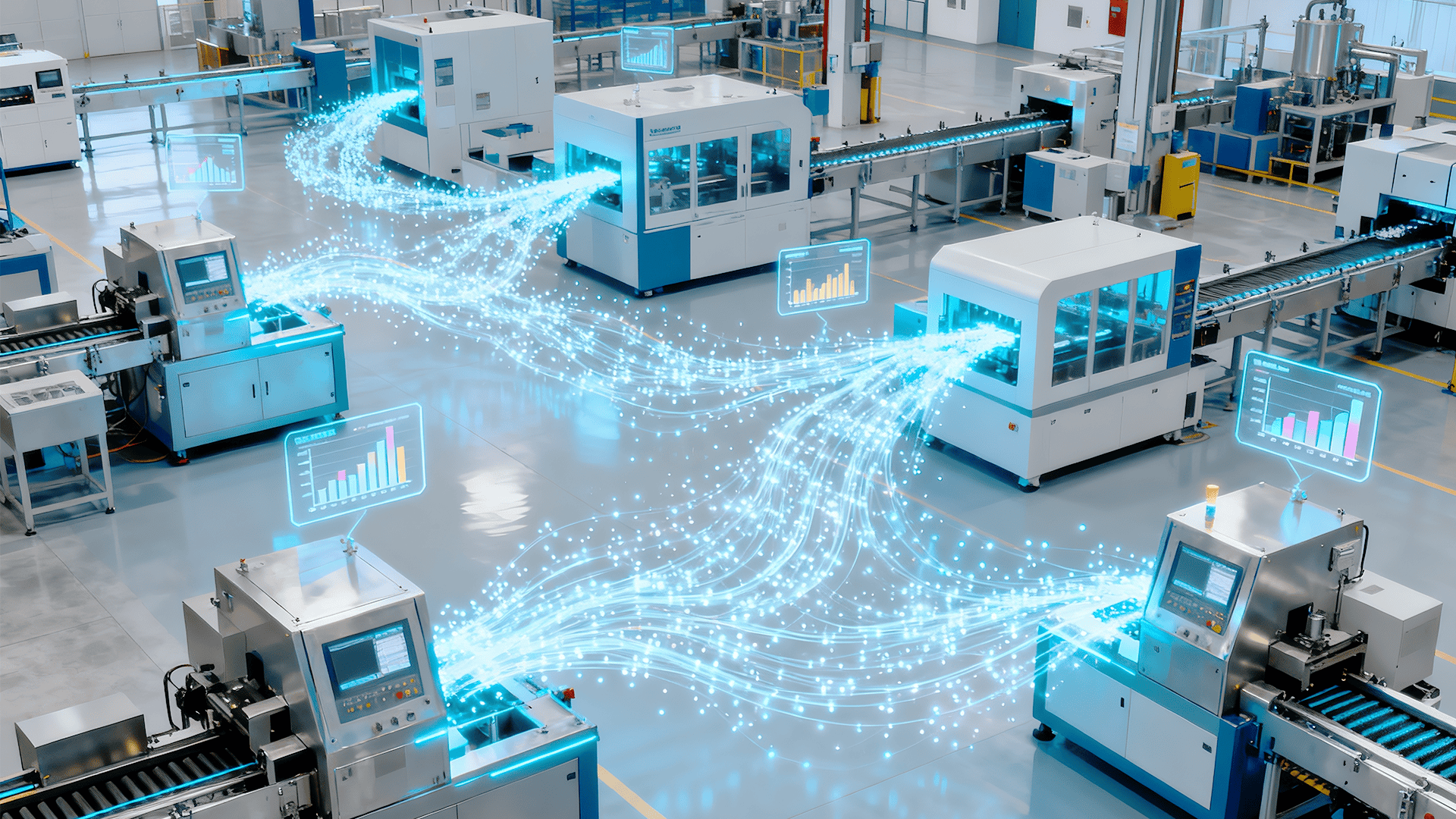 Industrial IoT sensors monitoring automated production line components for visibility