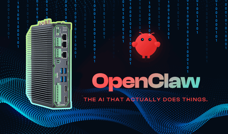 Compact EC3320 edge AI computer running the OpenClaw project