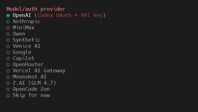 OpenAI configuration interface for OpenClaw AI agent running on a budget edge computer