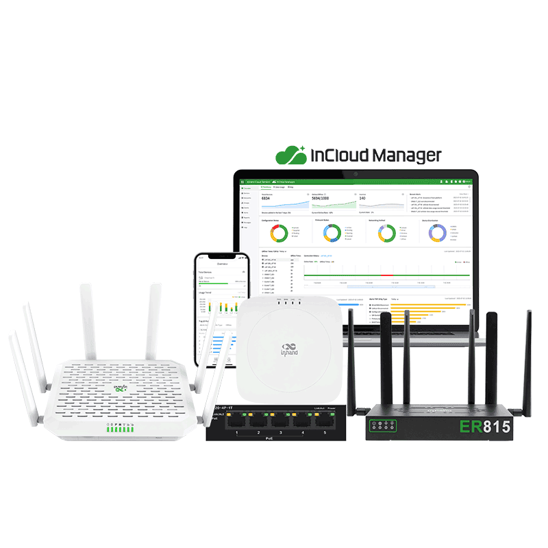 Festnetz-WLAN-Router für KMU, wahrscheinlich der FWA12 oder ER815, der 5G- und WLAN-Konnektivität bietet.