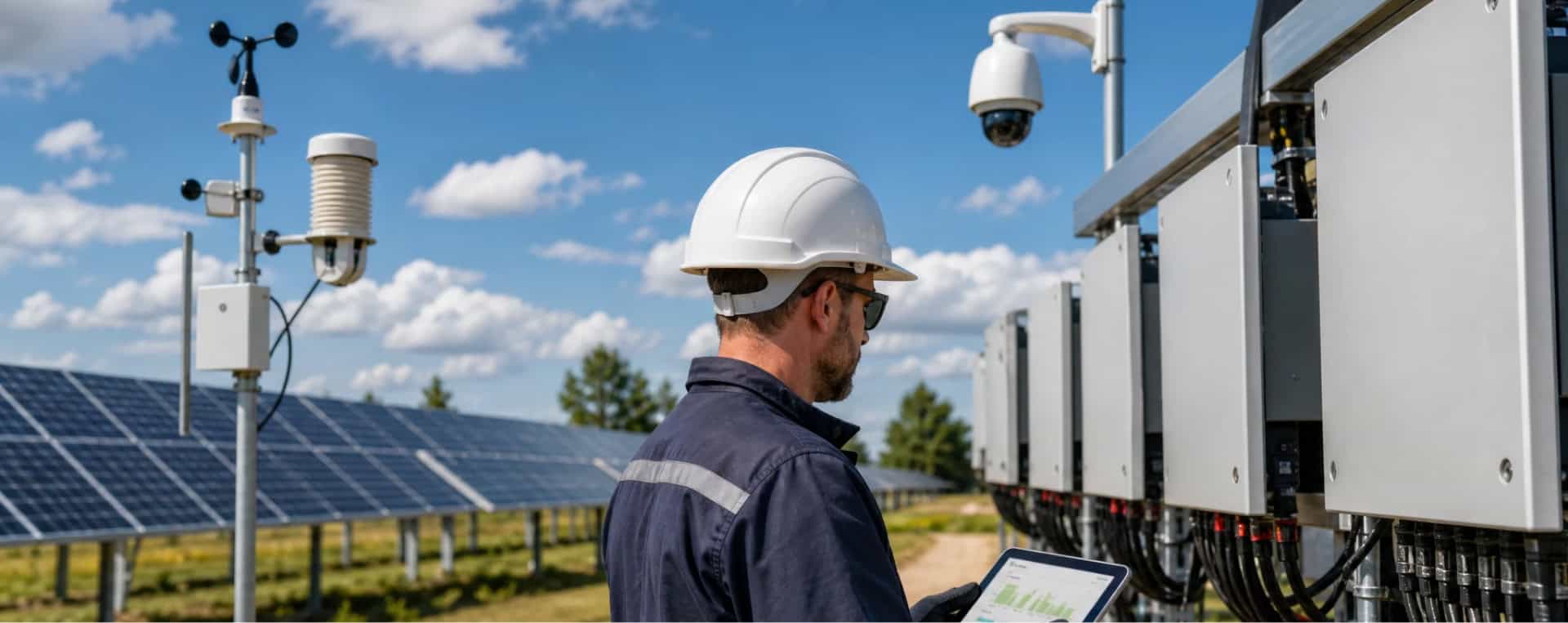 Large solar panel array with InHand switches monitoring remote power plant performance