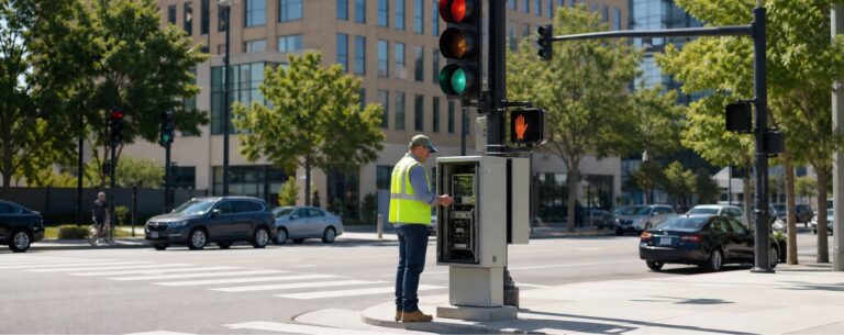 تقاطع مروري حضري بإشارات متزامنة يتم التحكم بها بواسطة مفاتيح صناعية من نوع InHand