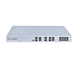Metal gövdeli, Ethernet portlarını ve antenini gösteren ER2000 model endüstriyel yönlendirici.