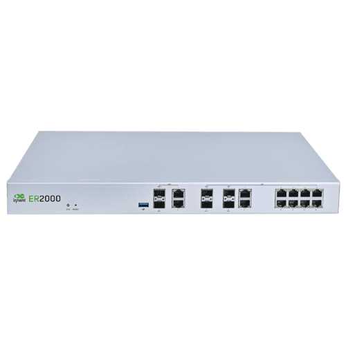 Metal gövdeli, Ethernet portlarını ve antenini gösteren ER2000 model endüstriyel yönlendirici.