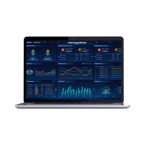 Eagle Energy Manager for industries Dispositivo compacto de monitorización de energía eléctrica IEC 61850 que muestra datos para la gestión energética industrial.