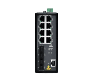ISM7012D, sağlam metal gövdeye ve RJ45 portlarına sahip, yönetilebilir endüstriyel ethernet anahtarıdır.