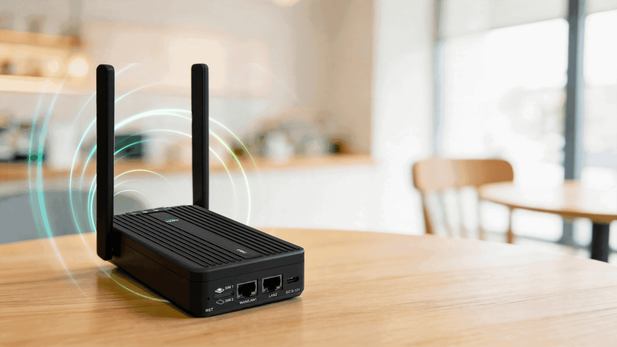 New CR602 5G router installed in coffee shop network cabinet for reliable business connectivity